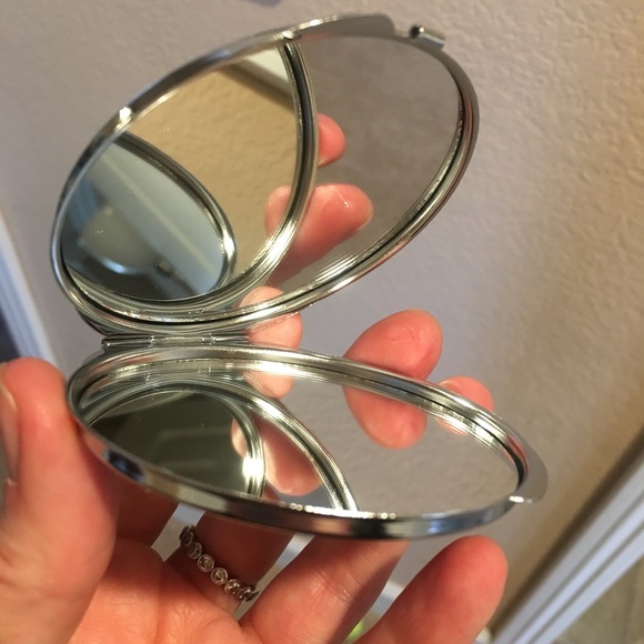 Compact crystal mirror silver purse metal double - Picture 7 of 8